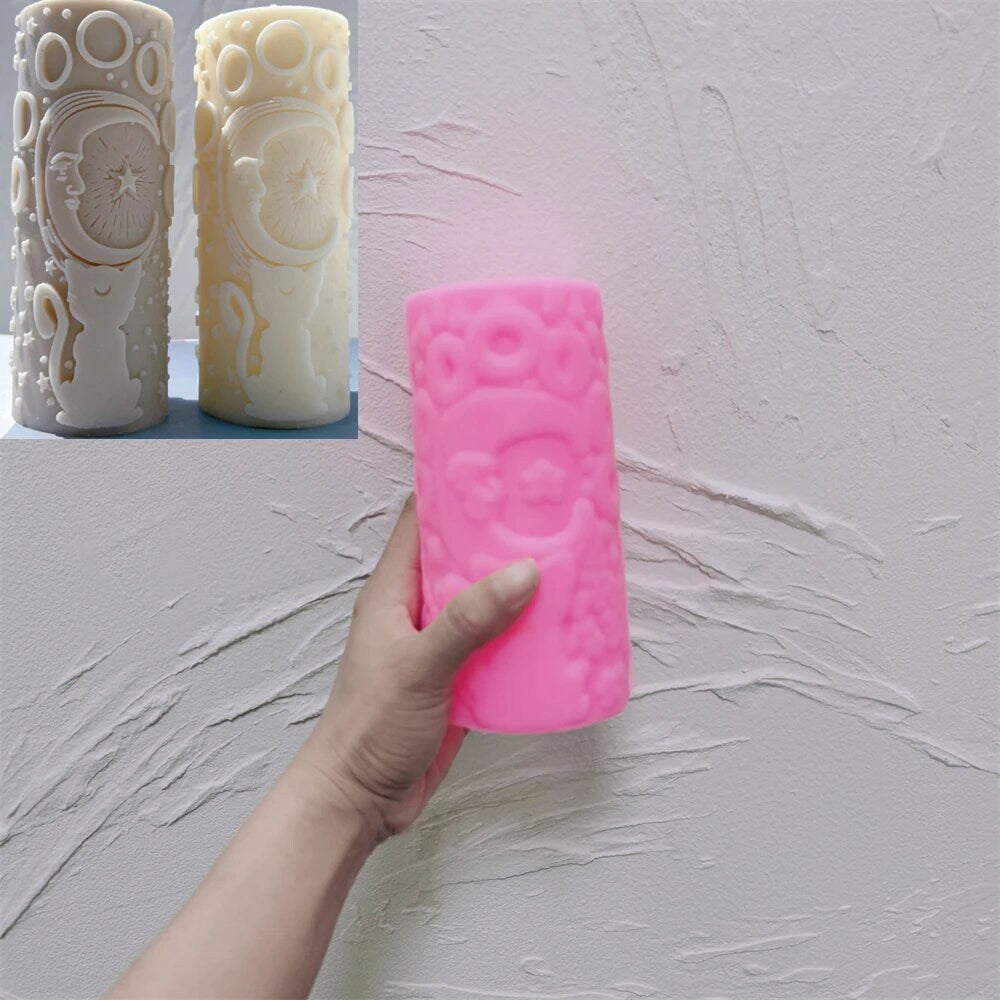 Cat Moon and Star Pillar Candle Mold