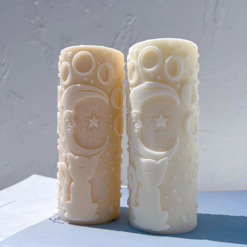 Cat Moon and Star Pillar Candle Mold
