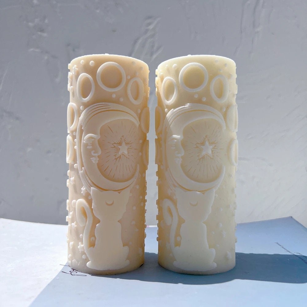 Cat Moon and Star Pillar Candle Mold
