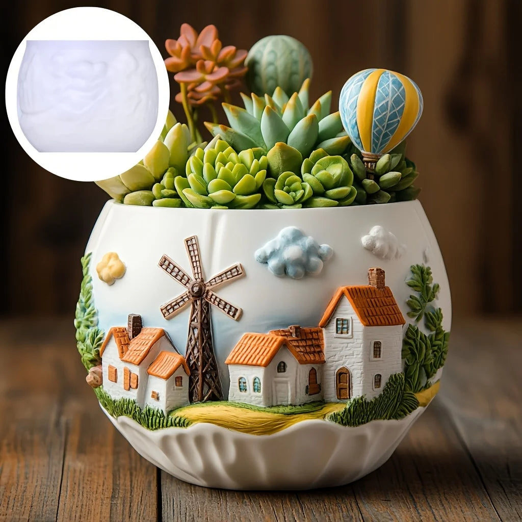 Windmill House Succulent Plant Pot Mold Casting