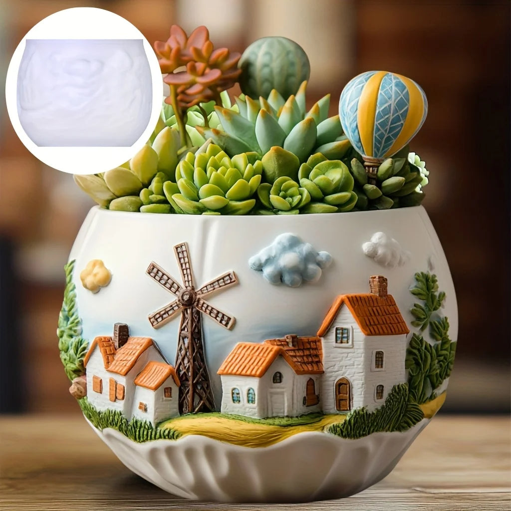 Windmill House Succulent Plant Pot Mold Casting