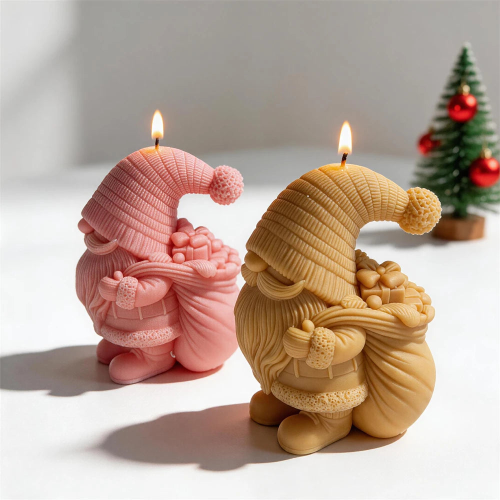 3D Christmas Gnome with Gift Box Silicone Candle Mold