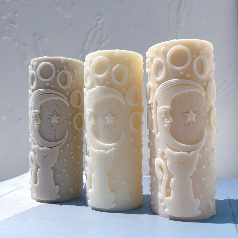 Cat Moon and Star Pillar Candle Mold