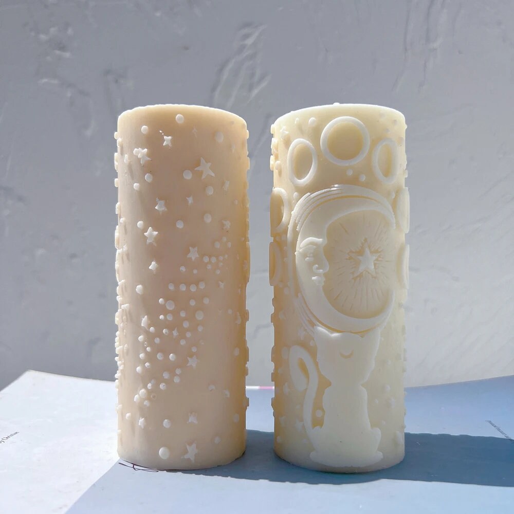 Cat Moon and Star Pillar Candle Mold