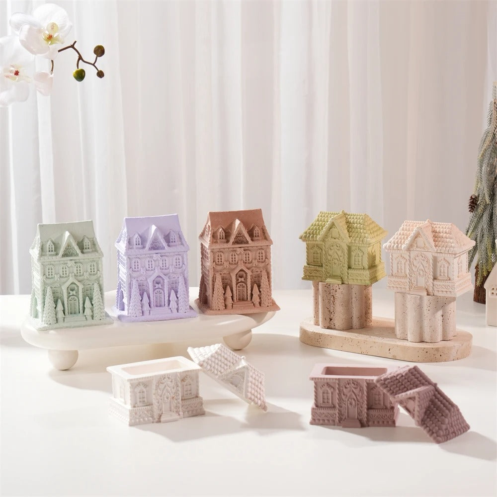 Gingerbread House Candle Jar Silicone Mold with Lid