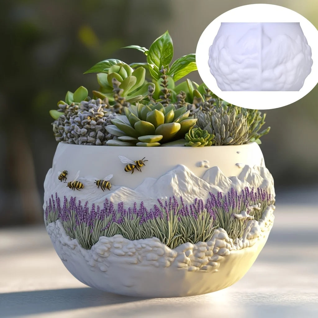 Lavender Flower Field Succulent Plant Pot Mold Casting