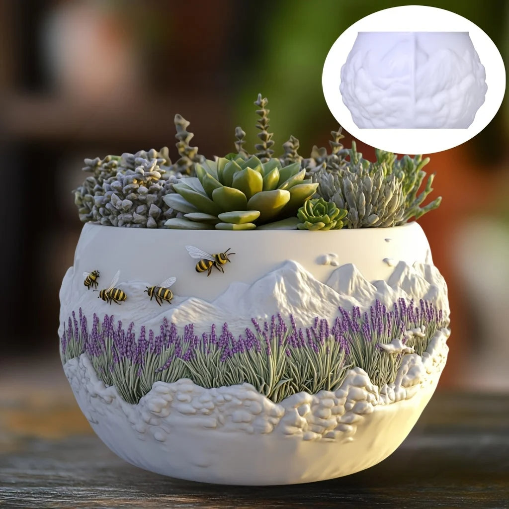 Lavender Flower Field Succulent Plant Pot Mold Casting