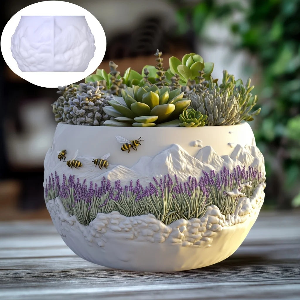 Lavender Flower Field Succulent Plant Pot Mold Casting