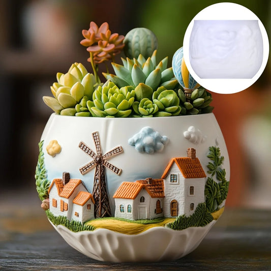 Windmill House Succulent Plant Pot Mold Casting