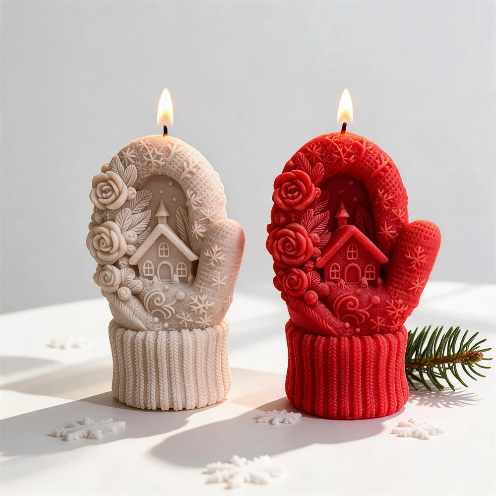 Christmas Knitted Gloves Silicone Candle Mold