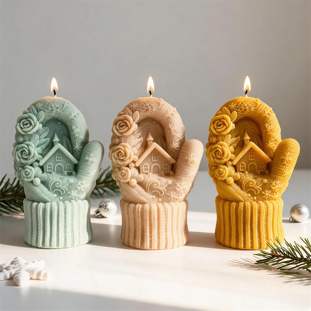 Christmas Knitted Gloves Silicone Candle Mold