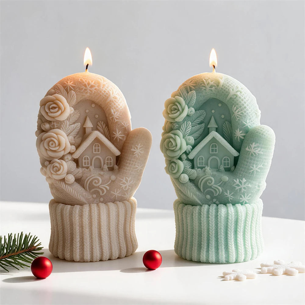 Christmas Knitted Gloves Silicone Candle Mold
