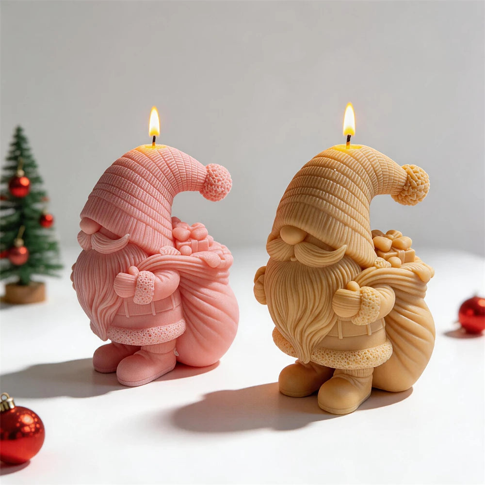 3D Christmas Gnome with Gift Box Silicone Candle Mold