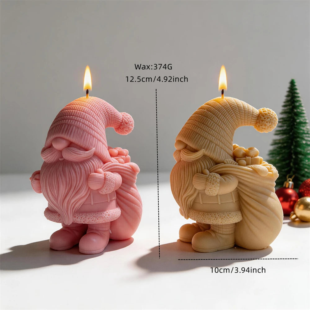 3D Christmas Gnome with Gift Box Silicone Candle Mold