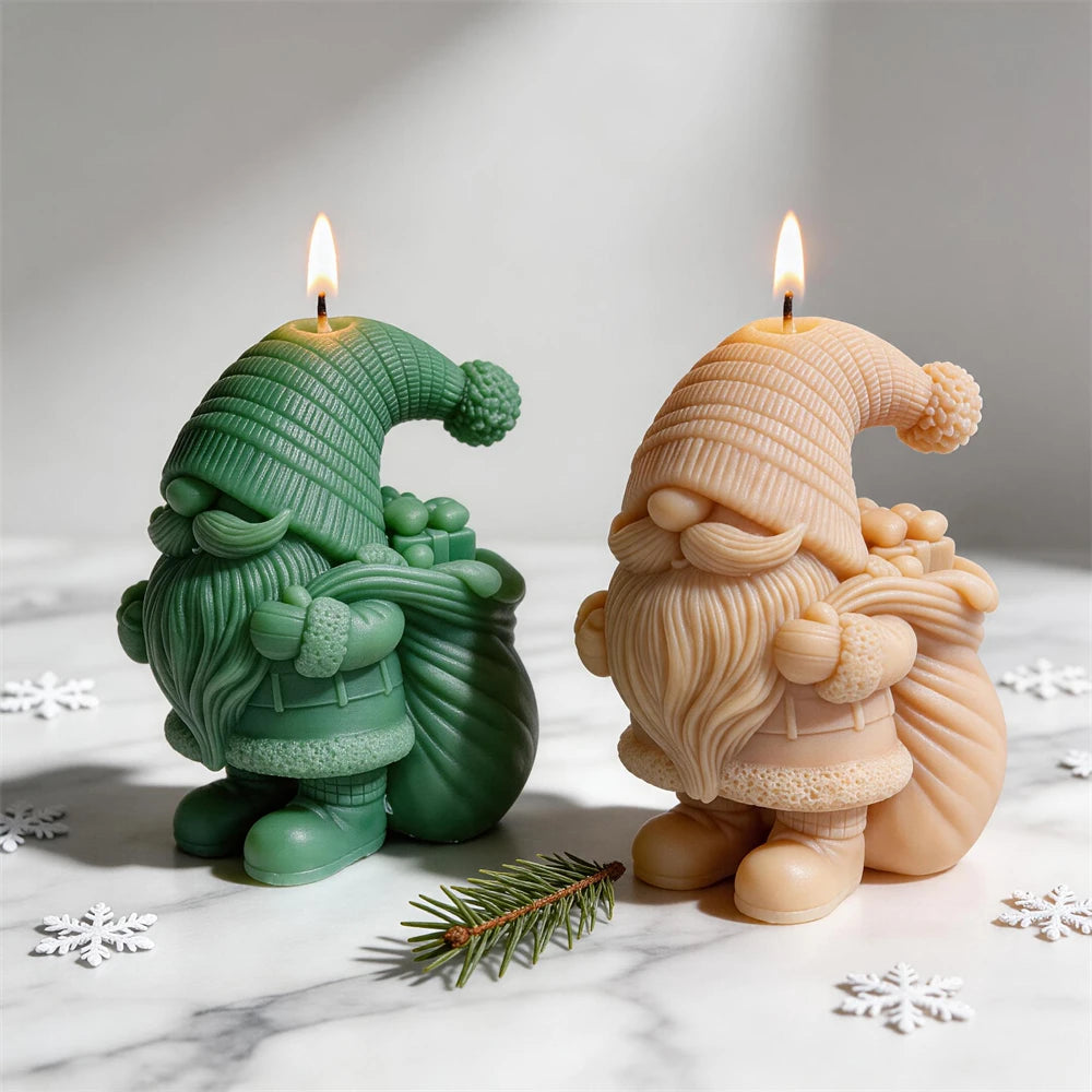 3D Christmas Gnome with Gift Box Silicone Candle Mold