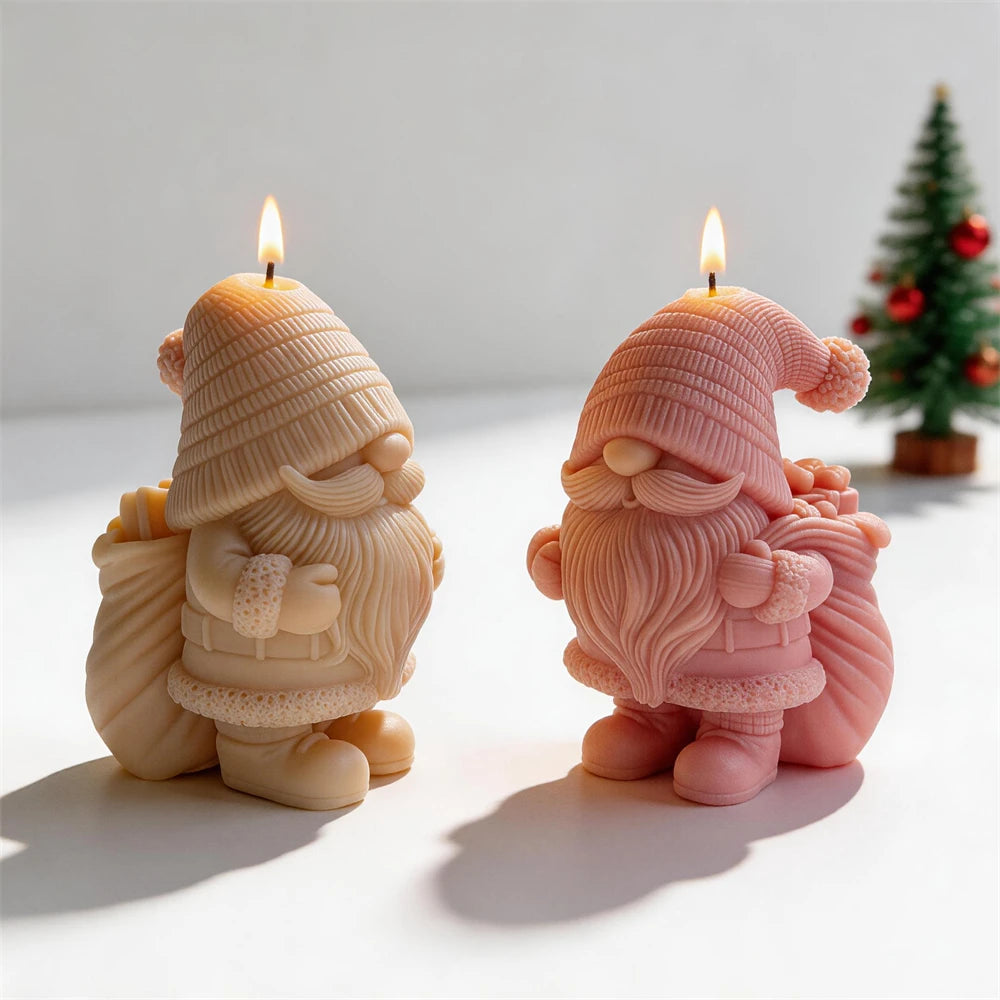 3D Christmas Gnome with Gift Box Silicone Candle Mold