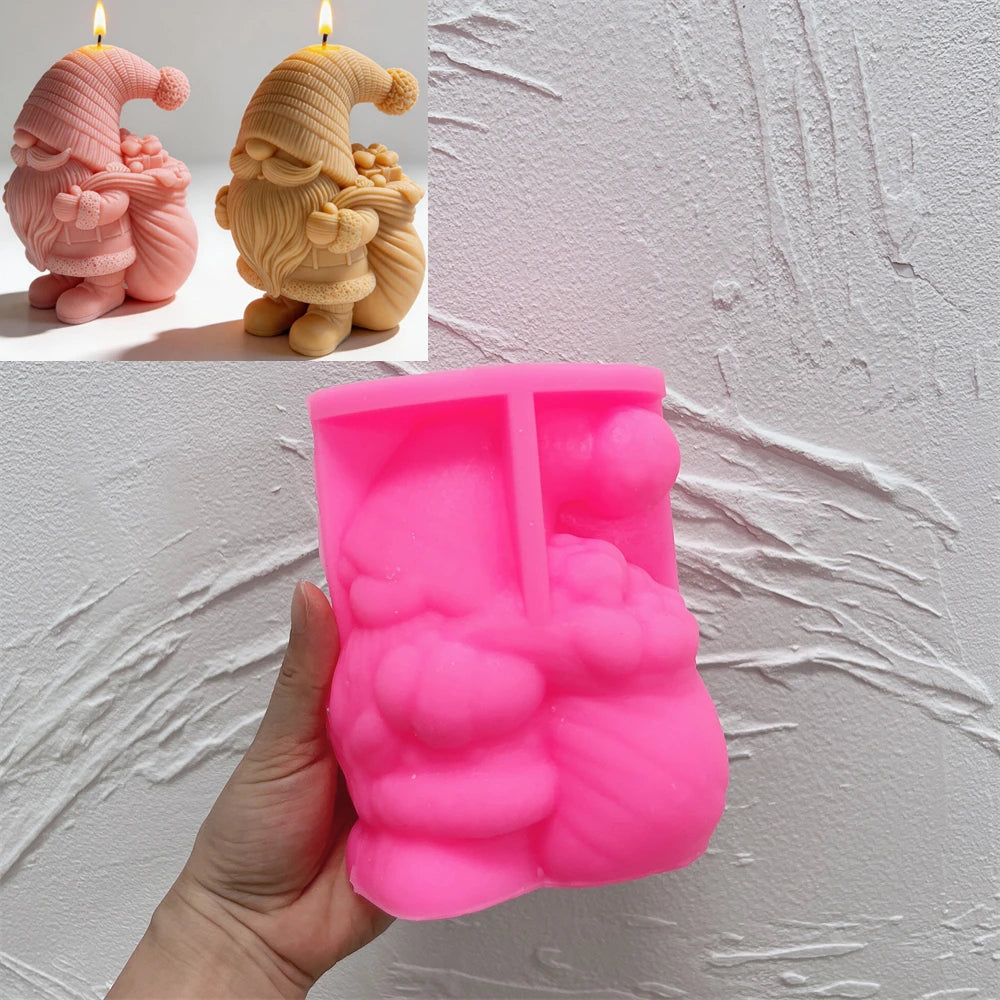 3D Christmas Gnome with Gift Box Silicone Candle Mold