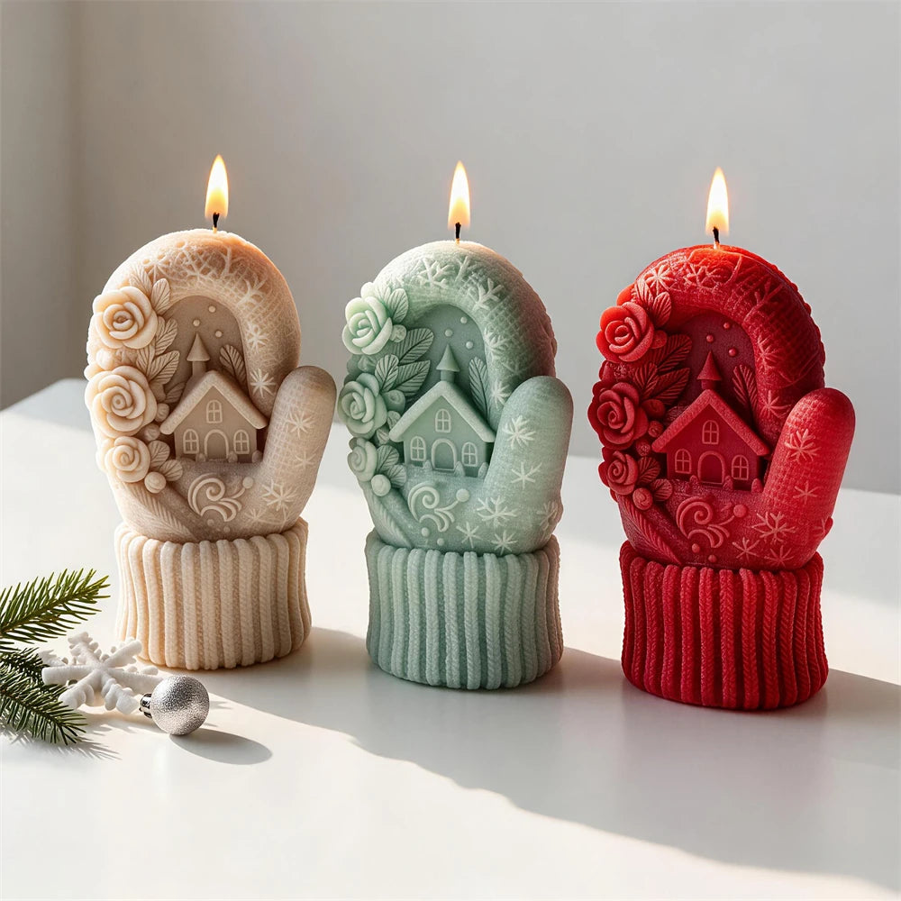 Christmas Knitted Gloves Silicone Candle Mold