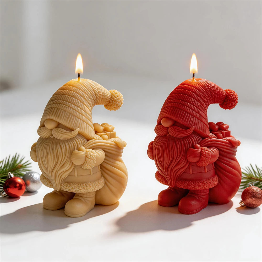 3D Christmas Gnome with Gift Box Silicone Candle Mold