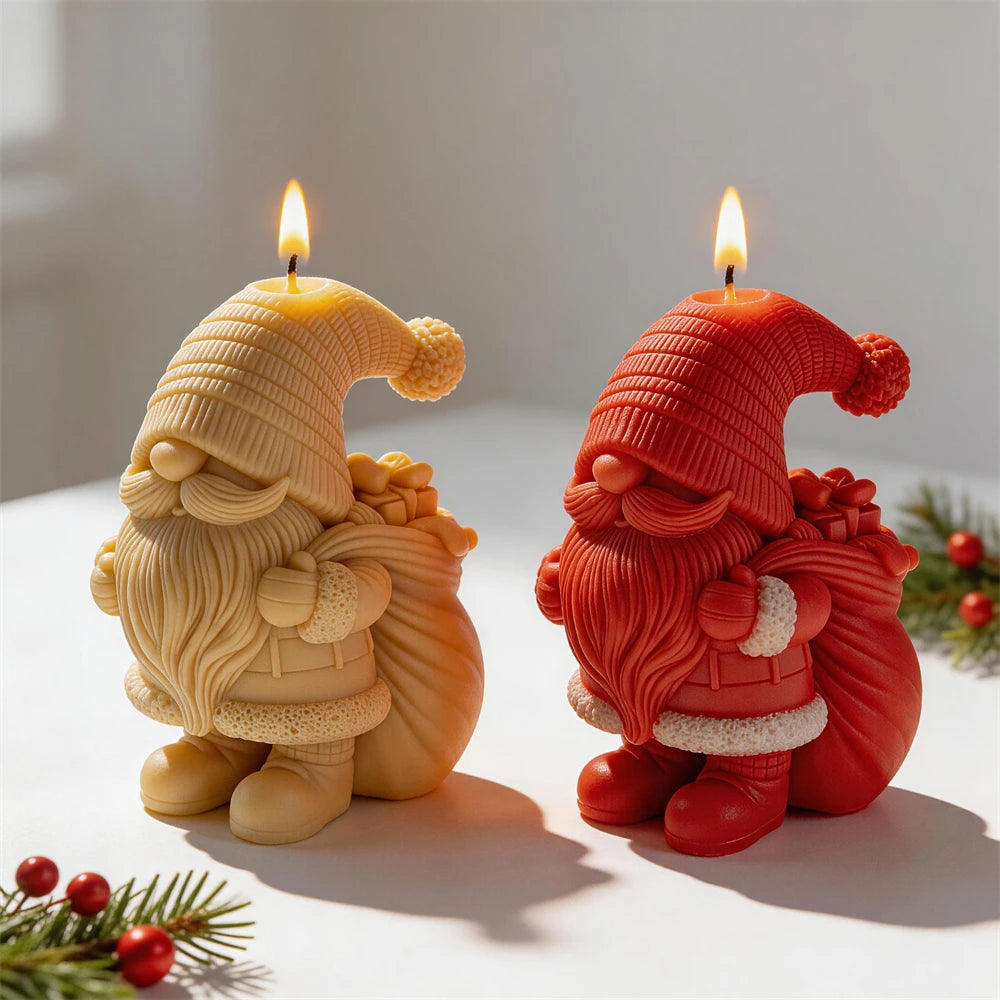 3D Christmas Gnome with Gift Box Silicone Candle Mold