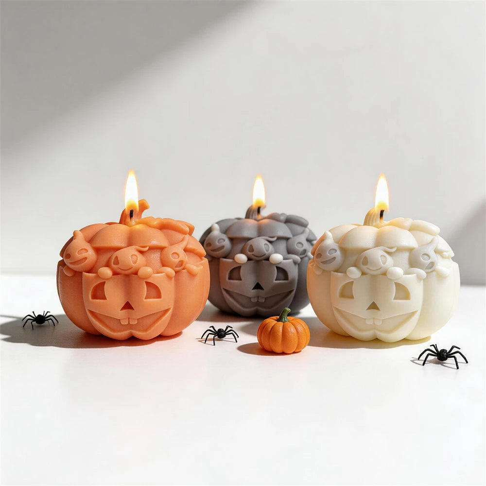 Stacked Pumpkin & Ghost Skeleton Silicone Mold