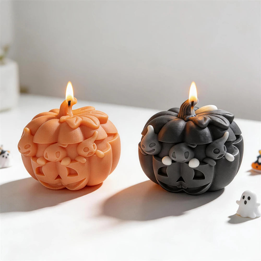Stacked Pumpkin & Ghost Skeleton Silicone Mold