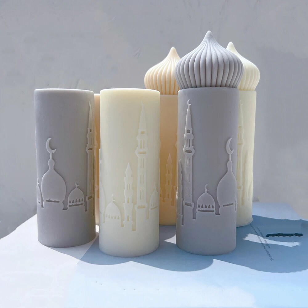 Islamic Mosque Silhouette Pillar Candle Silicone Mold
