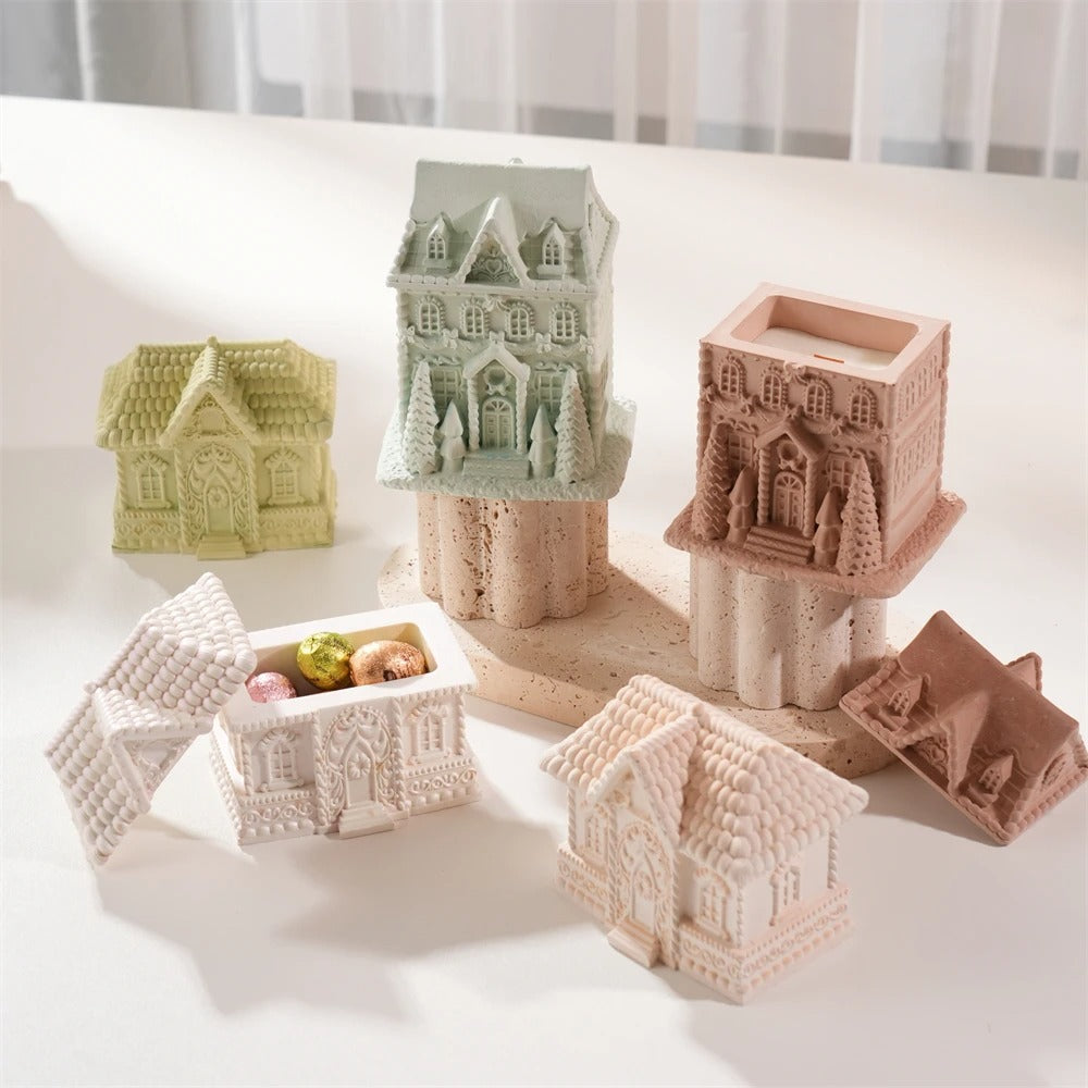 Gingerbread House Candle Jar Silicone Mold with Lid