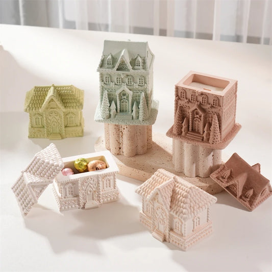 Gingerbread House Candle Jar Silicone Mold with Lid