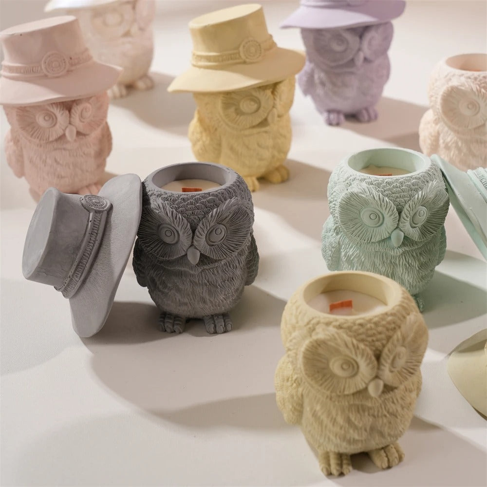 Owl Candle Jar Concrete Silicone Mold