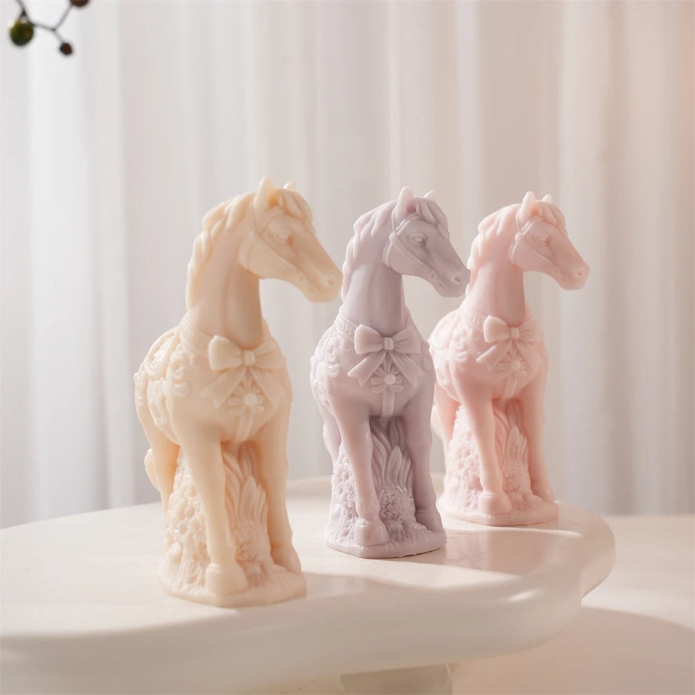 Flower Horse Statue Candle Silicone Mold