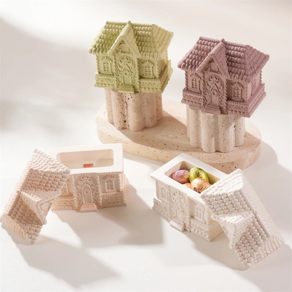Gingerbread House Candle Jar Silicone Mold with Lid