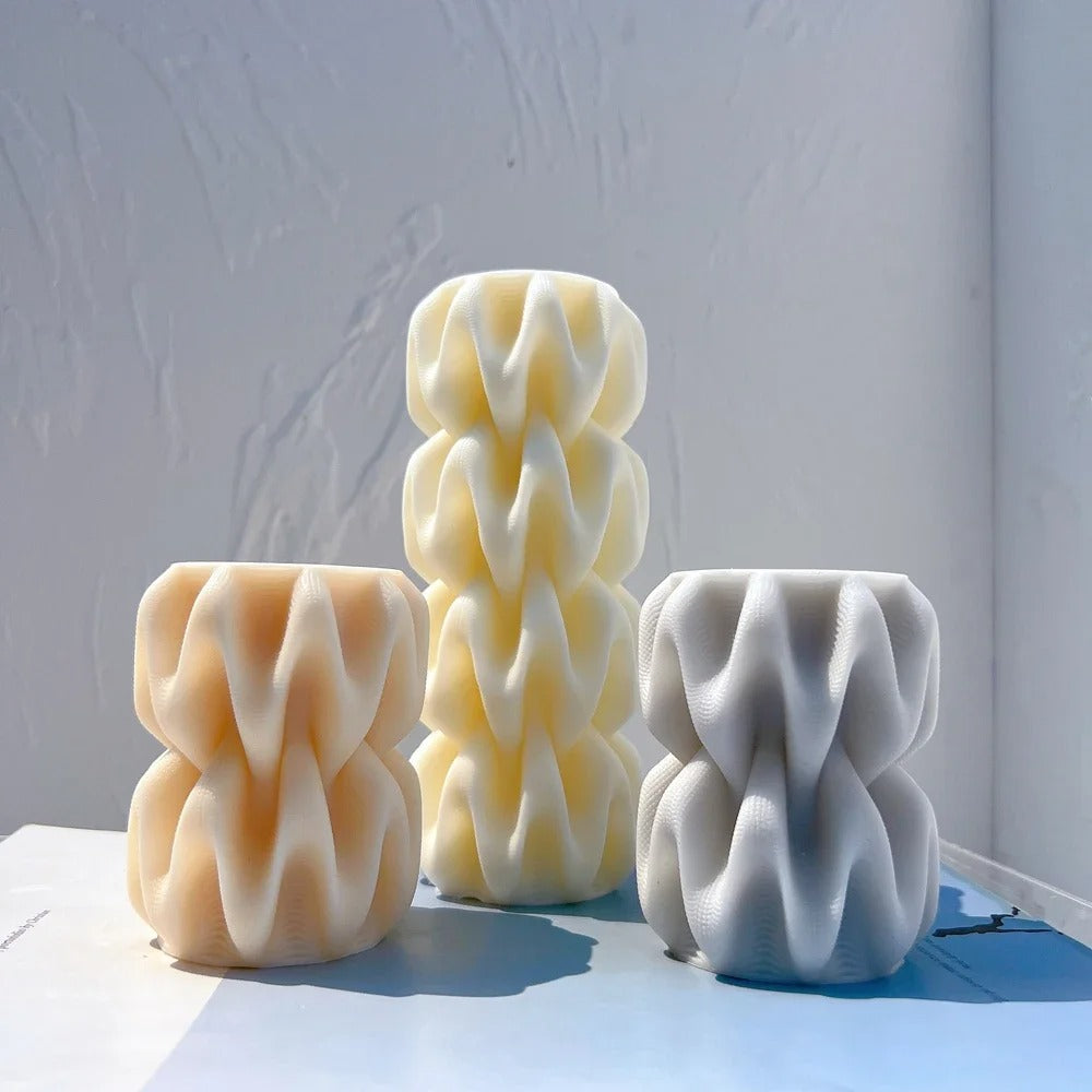  2 Sizes Wave Pillar Swirl Silicone Candle Mold