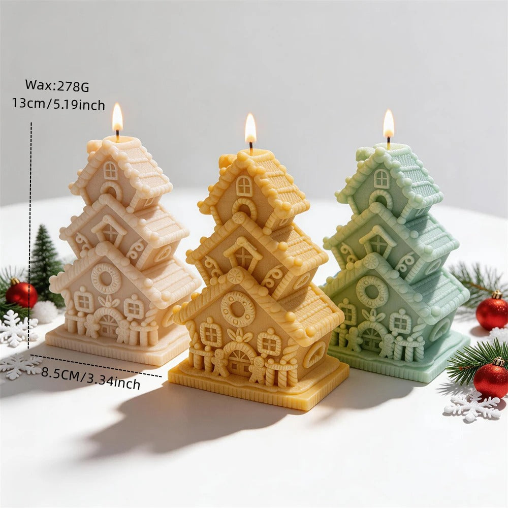3D Multi-Tier Gingerbread House Christmas Tree Silicone Candle Mold