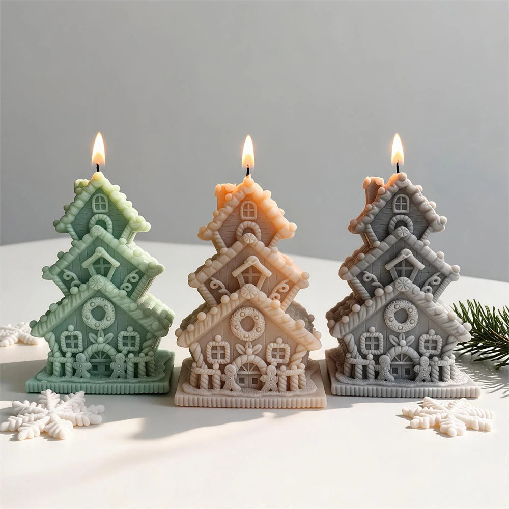 3D Multi-Tier Gingerbread House Christmas Tree Silicone Candle Mold