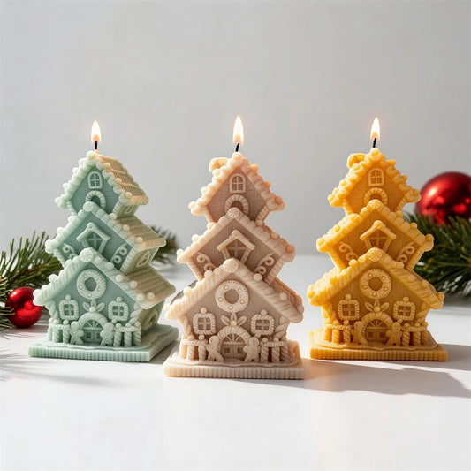 3D Multi-Tier Gingerbread House Christmas Tree Silicone Candle Mold