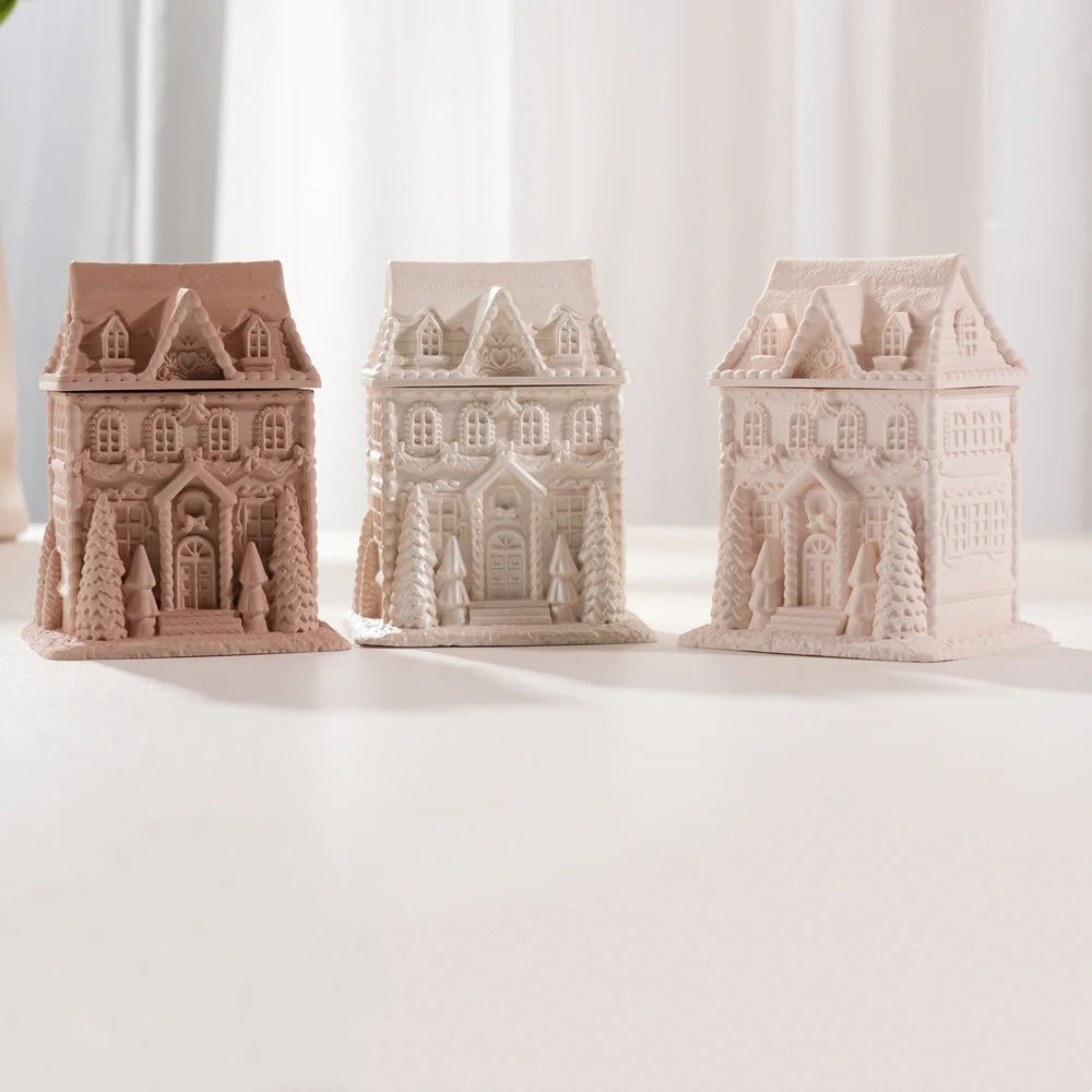 Gingerbread House Candle Jar Silicone Mold with Lid