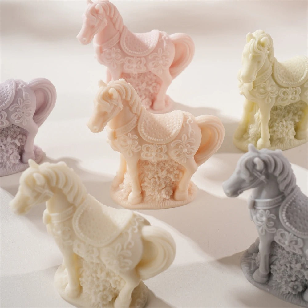 Flower Horse Statue Candle Silicone Mold