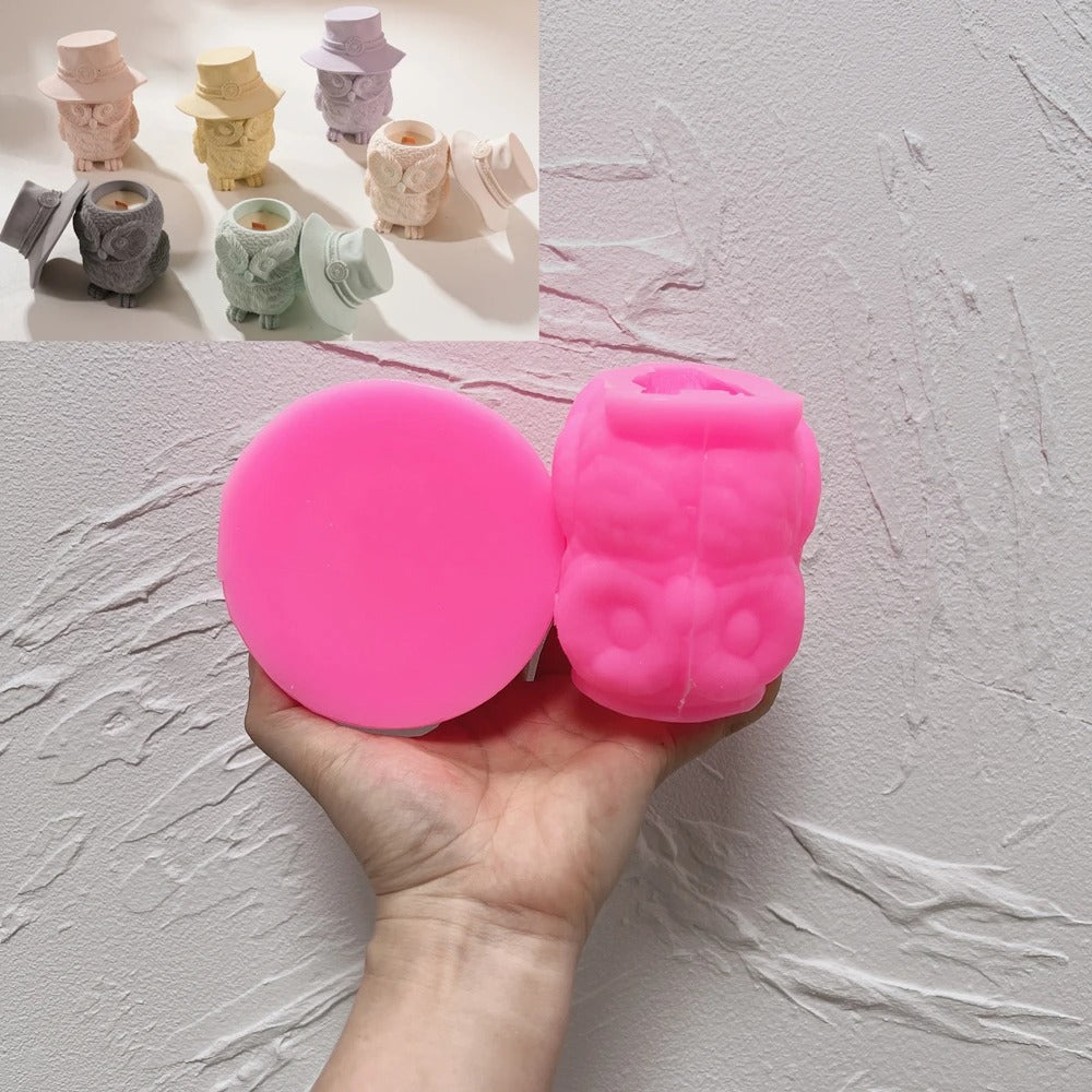 Owl Candle Jar Concrete Silicone Mold