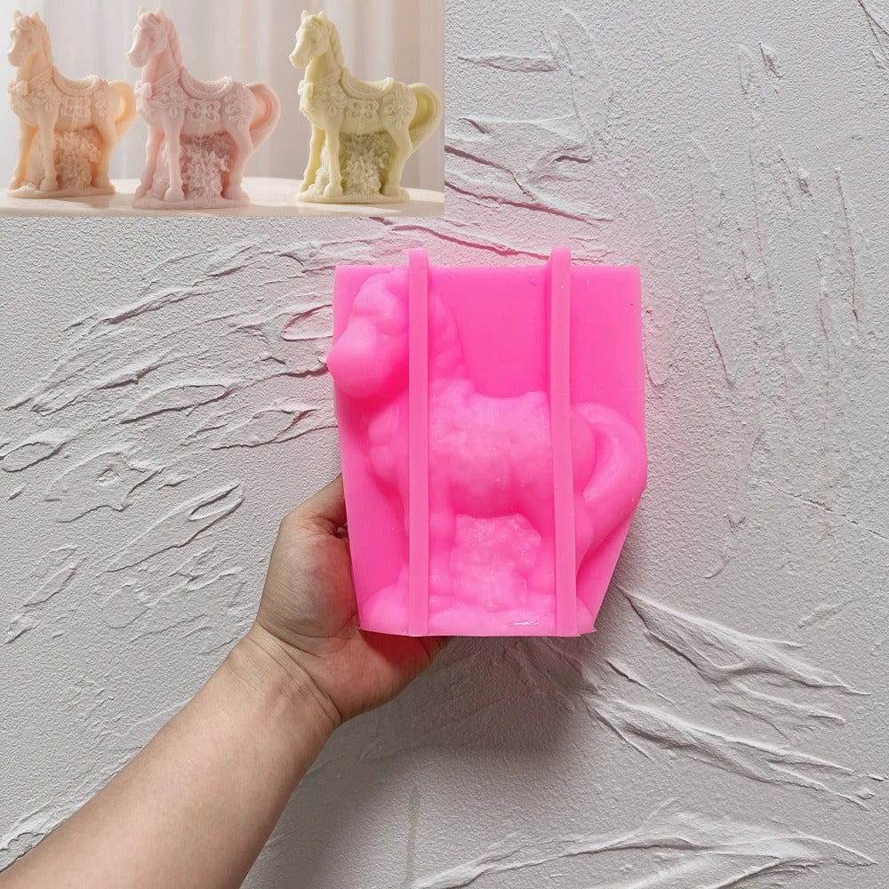 Flower Horse Statue Candle Silicone Mold