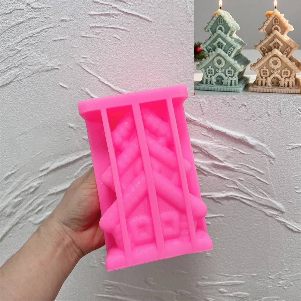 3D Multi-Tier Gingerbread House Christmas Tree Silicone Candle Mold