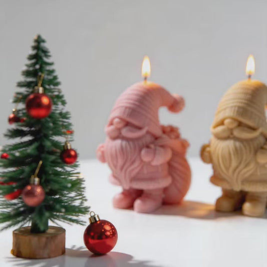 3D Christmas Gnome with Gift Box Silicone Candle Mold