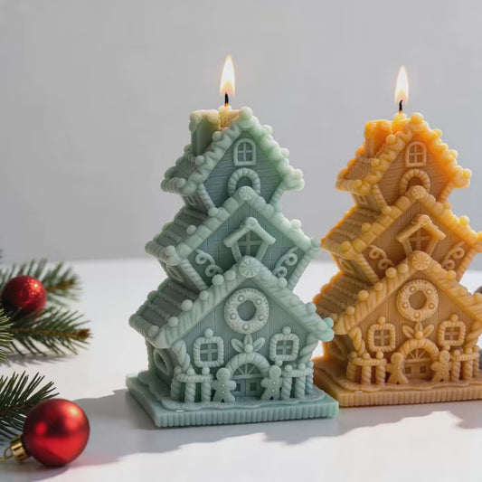 3D Multi-Tier Gingerbread House Christmas Tree Silicone Candle Mold